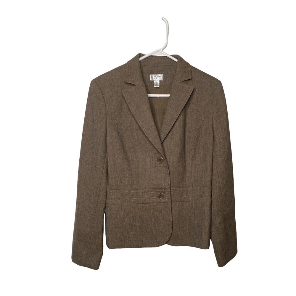 Ann Taylor Loft 10 Wool Blazer Jacket Brown Tan minimalist capsule neutral
